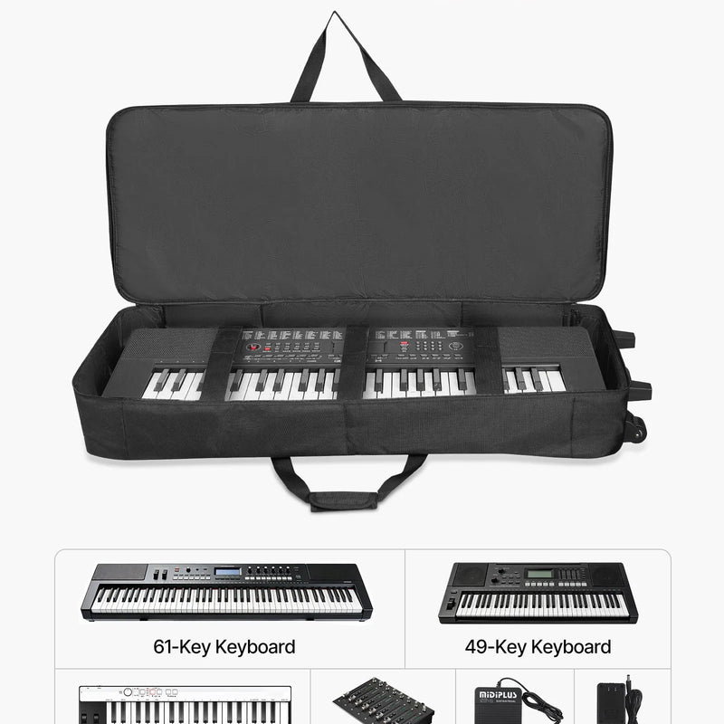 VEVOR 88 taustiņu klaviatūras soma, 1040 × 430 × 130 mm iekšējie izmēri, polsterēta klavieru soma ar riteņiem, izturīgs rokturis, 3 kabatu uzglabāšana, transportēšanas soma ar gludiem riteņiem 88 taustiņu klaviatūrām un elektriskajām klavierēm