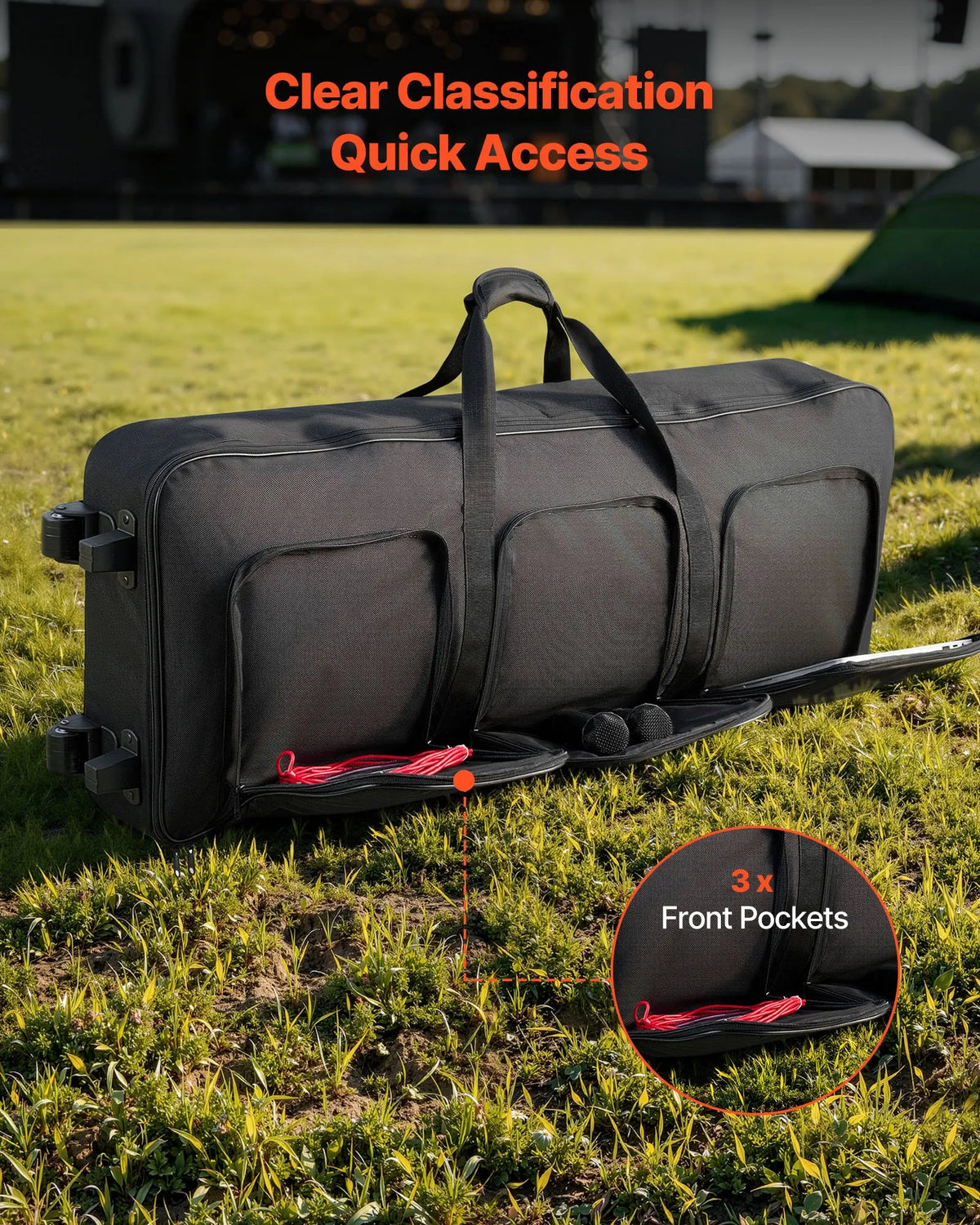 VEVOR 88-Key Keyboard Bag with Wheels 104 × 43 × 13 cm, Padded, 3 Pockets