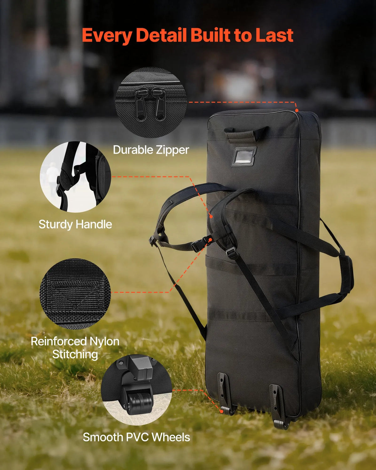 VEVOR 88-Key Keyboard Bag with Wheels 104 × 43 × 13 cm, Padded, 3 Pockets
