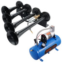 VEVOR vilciena tipa gaisa taures komplekts ar 4 taurēm, līdz 150 dB, 12 V gaisa kompresors ar 6 l tvertni un manometru, piemērots automašīnām, kravas auto, furgoniem un laivām