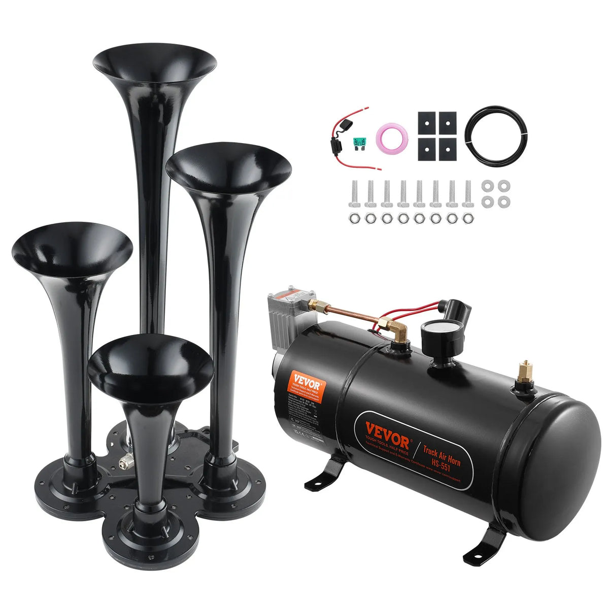 VEVOR Train Air Horn Kit with 4 Trumpet Sounds, 120 psi Air Compressor, 3.03 l Air Tank