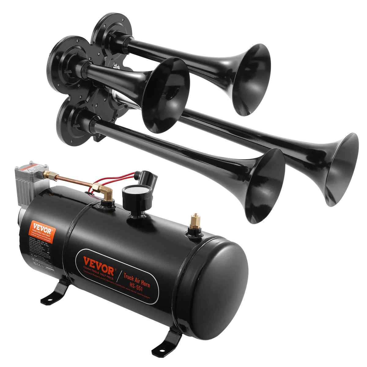 VEVOR Train Air Horn Kit with 4 Trumpet Sounds, 120 psi Air Compressor, 3.03 l Air Tank