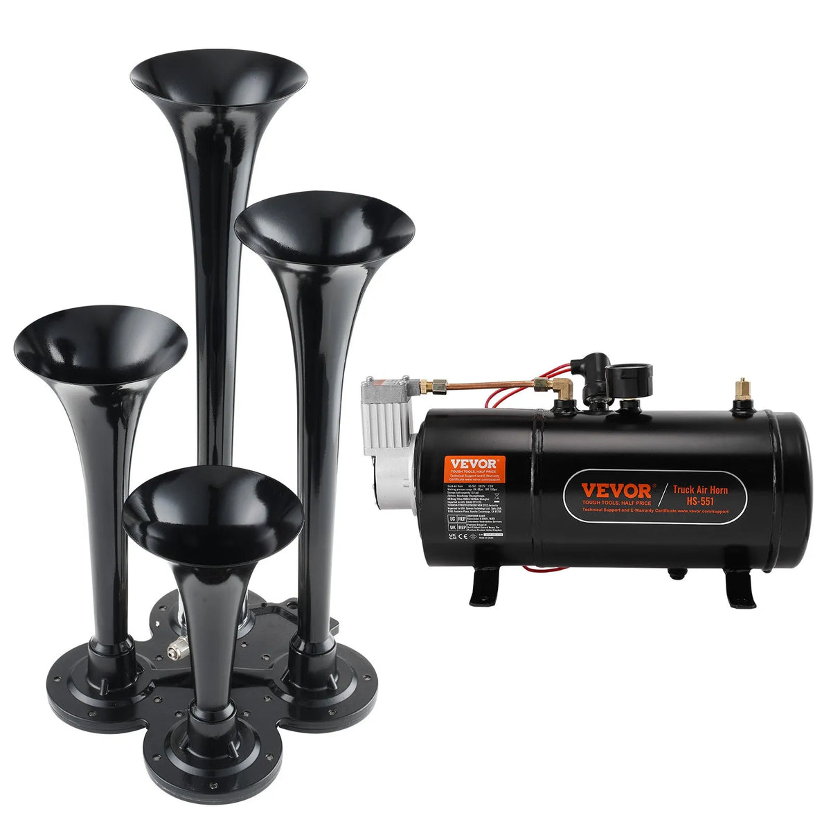 VEVOR Train Air Horn Kit with 4 Trumpet Sounds, 120 psi Air Compressor, 3.03 l Air Tank