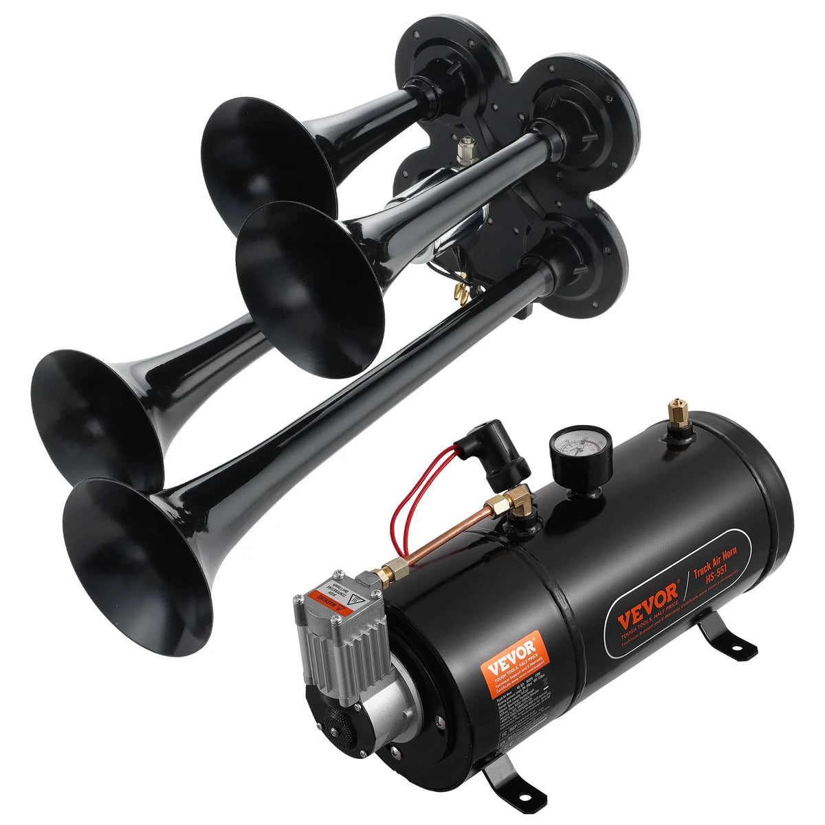 VEVOR Train Air Horn Kit with 4 Trumpet Sounds, 120 psi Air Compressor, 3.03 l Air Tank