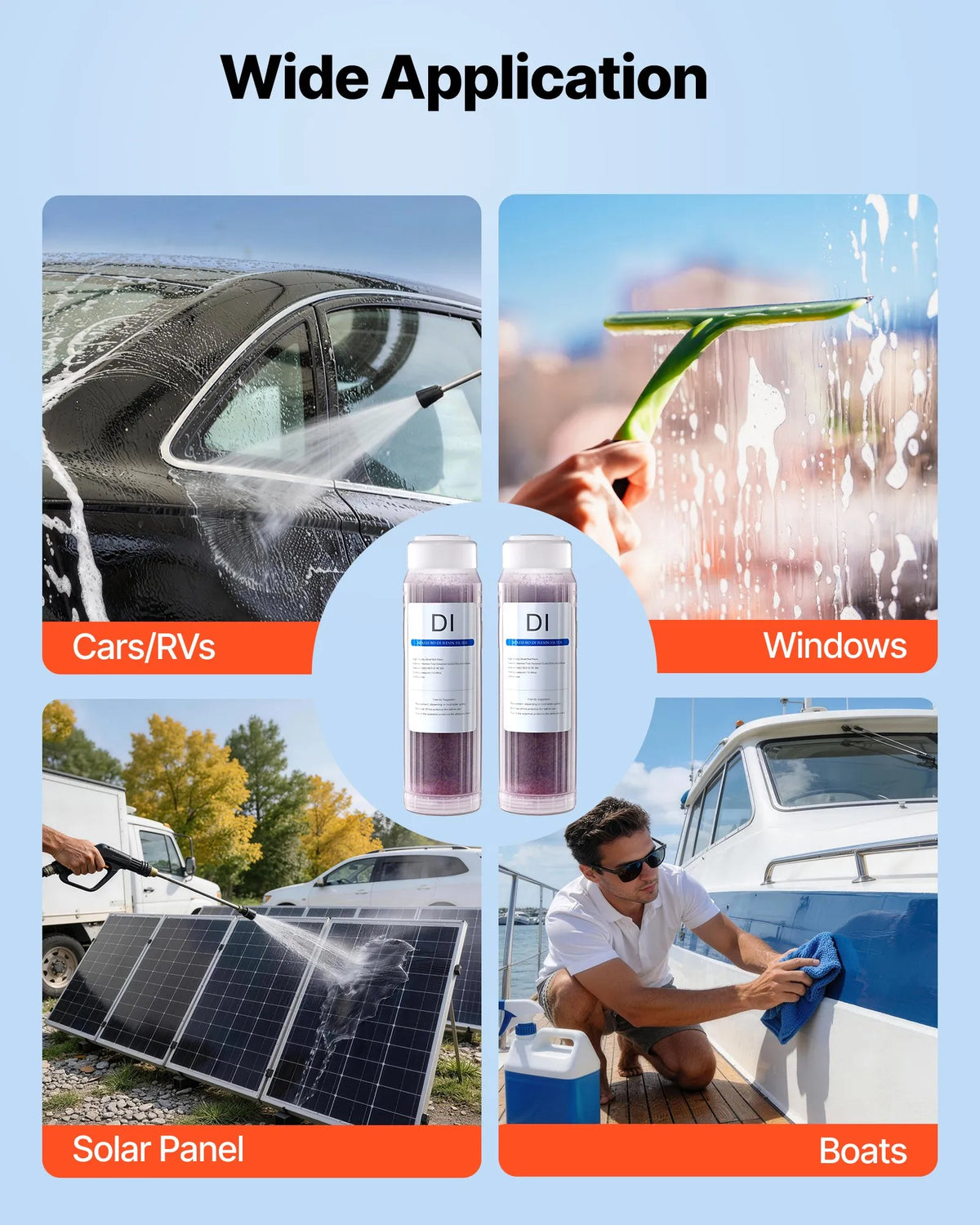 VEVOR dejonizēta ūdens filtra rezerves kasetne ar 2 x 0,5 l krāsu mainošiem DI sveķiem, saderīga ar PRS - 101XC dejonizēta ūdens sistēmu automašīnām, kemperiem un logiem - ZEMLETES.LV