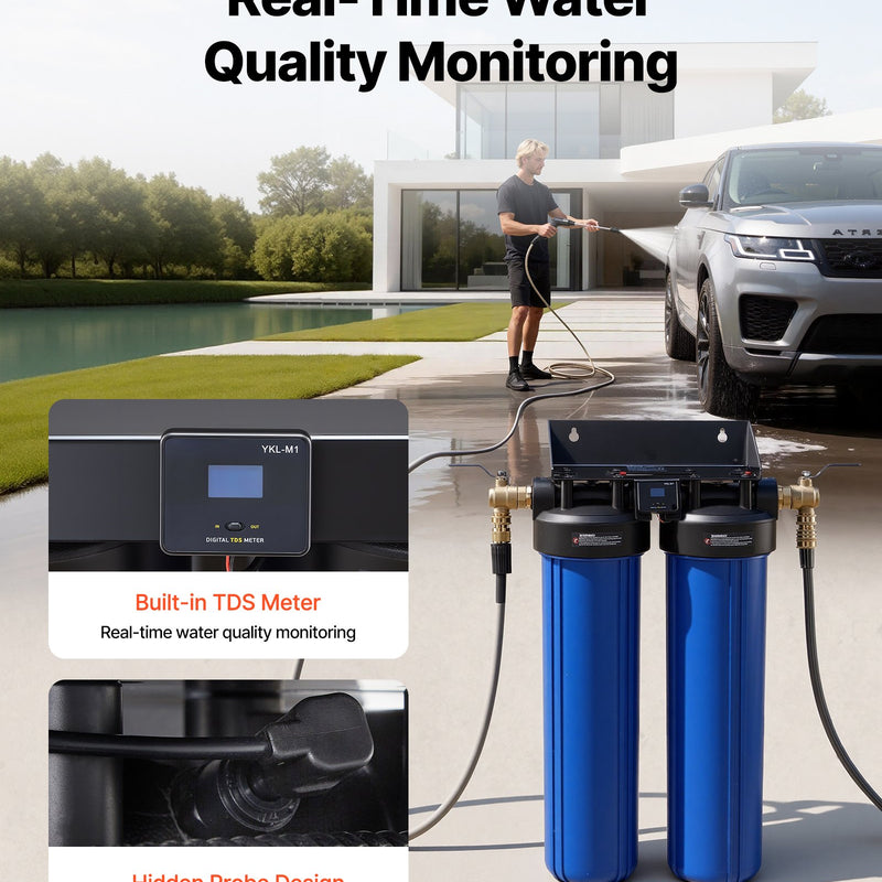 VEVOR dejonizēta ūdens sistēma auto mazgāšanai ar 2 x 4 l DI sveķiem, apvada vārstu un TDS mērītāju, beznosēdumu ūdens filtrs automašīnām, kemperiem, motocikliem un logiem - ZEMLETES.LV
