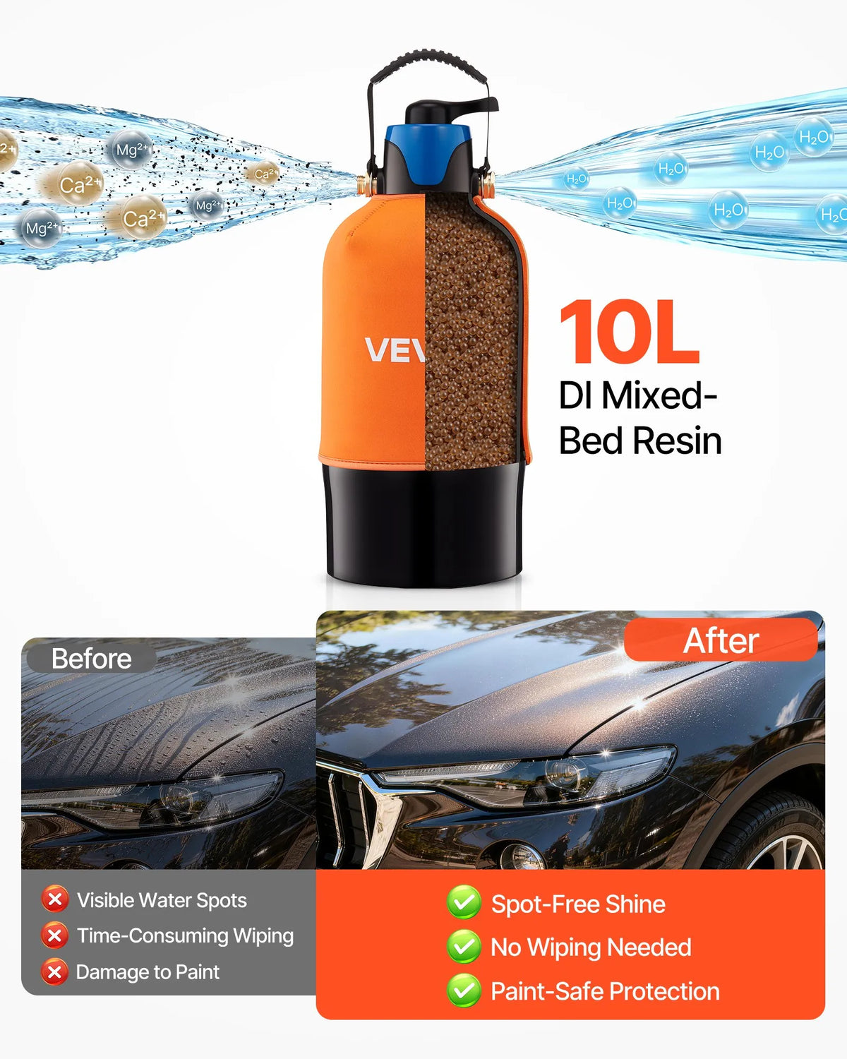 VEVOR dejonizēta ūdens sistēma auto mazgāšanai ar 10 l DI sveķiem, apvada vārstu un TDS mērītāju, beznosēdumu ūdens filtrs automašīnām, kemperiem, motocikliem un logiem - ZEMLETES.LV