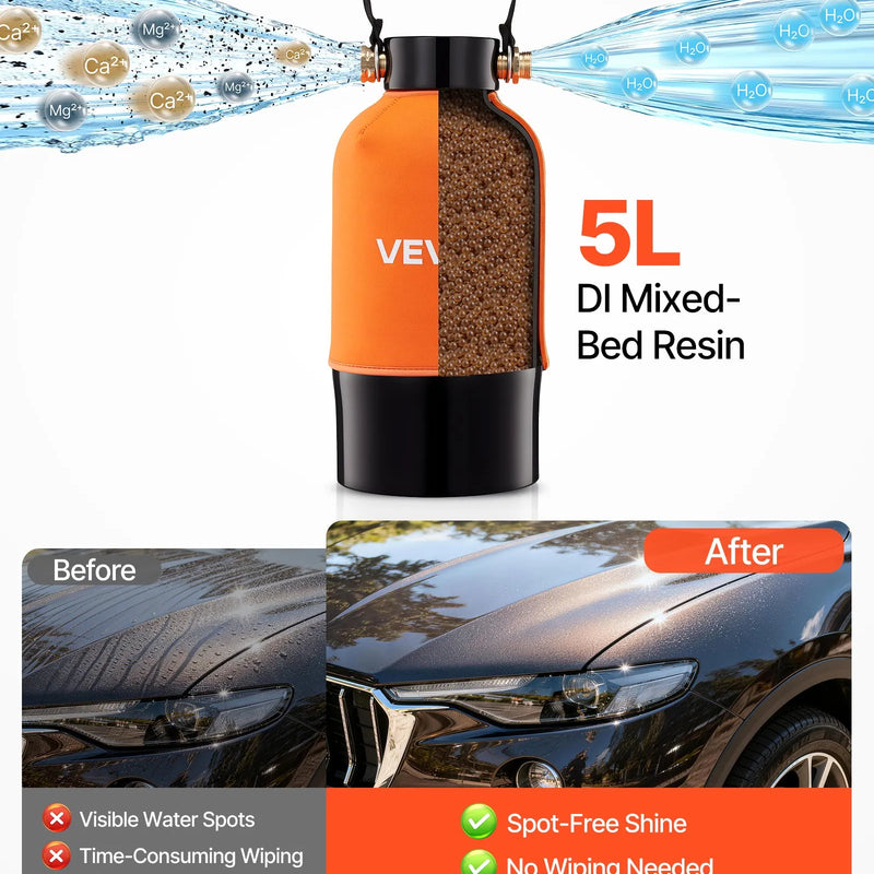 VEVOR dejonizēta ūdens sistēma auto mazgāšanai ar 5 l DI sveķiem un TDS mērītāju, beznosēdumu ūdens filtrs automašīnām, kemperiem, motocikliem un logiem - ZEMLETES.LV