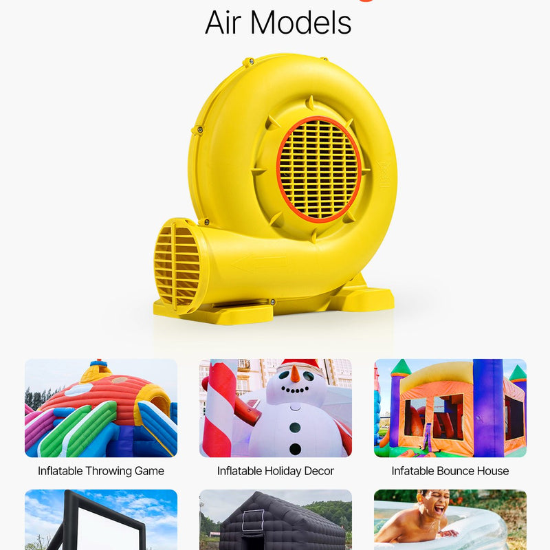 VEVOR piepūšamo atrakciju pūtējs, 0,8 & 1 ZS, 750 W, komerciālai lietošanai