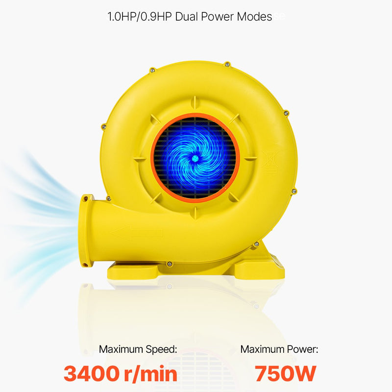 VEVOR piepūšamo atrakciju pūtējs, 0,8 & 1 ZS, 750 W, komerciālai lietošanai