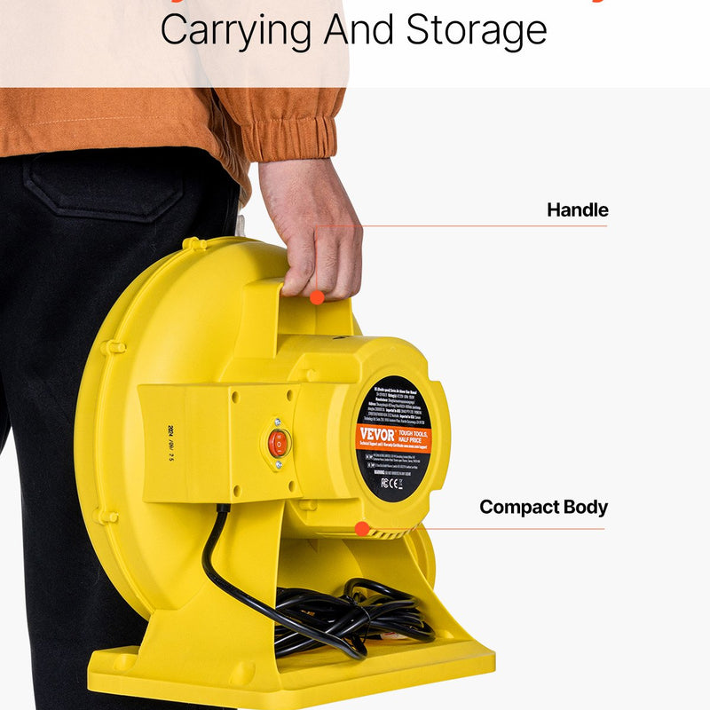 VEVOR piepūšamo atrakciju pūtējs, 0,8 & 1 ZS, 750 W, komerciālai lietošanai