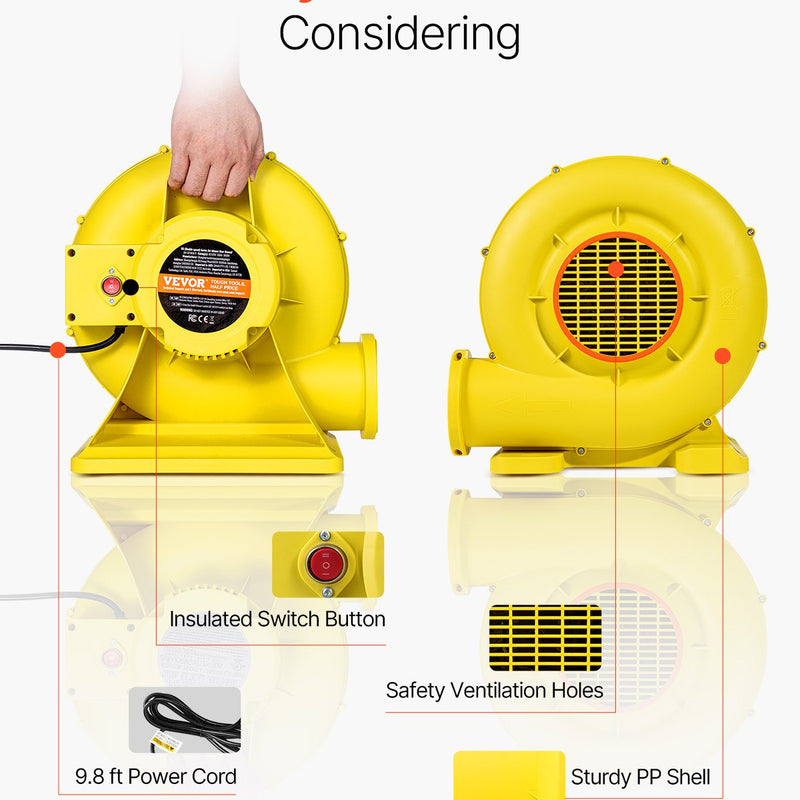 VEVOR piepūšamo atrakciju pūtējs, 0,8 & 1 ZS, 750 W, komerciālai lietošanai