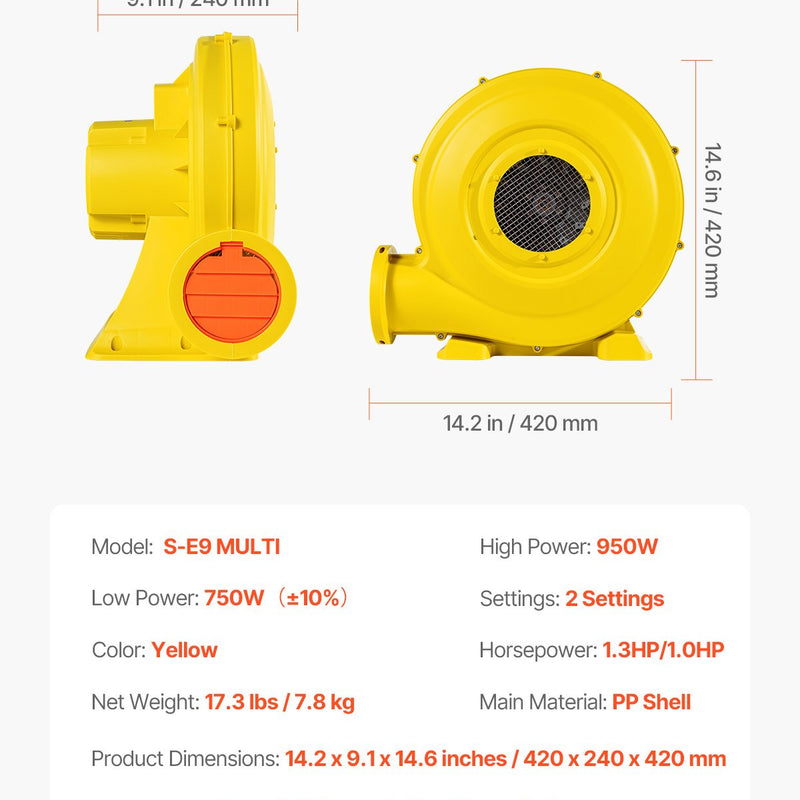 VEVOR piepūšamais atrakciju ventilators, 950 W, komerciālai lietošanai