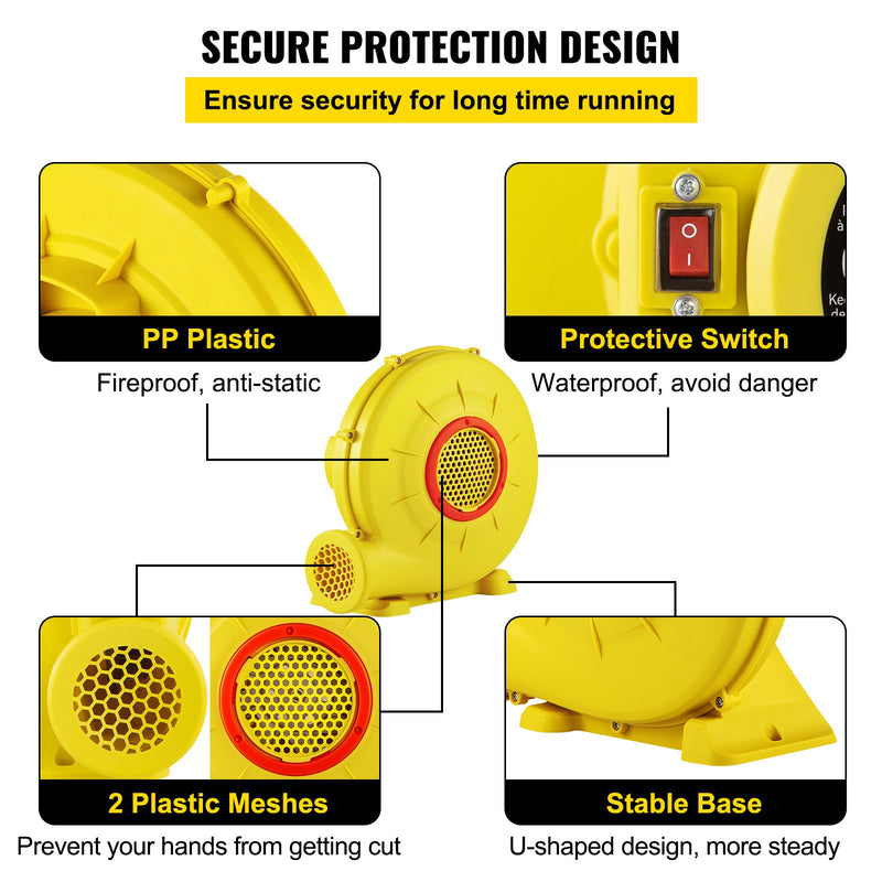 VEVOR 450 W gaisa pūtējs piepūšamām atrakcijām, 0,6 ZS ventilators