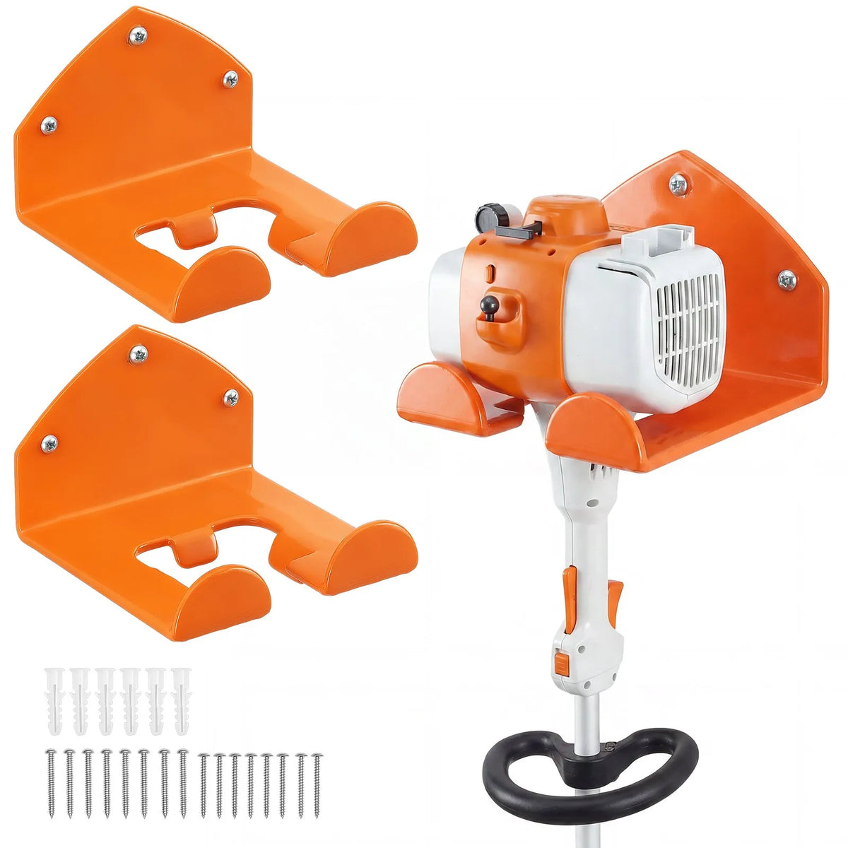 VEVOR Wall Mounted Tool Holders for Garden Power Tools, 2 Pieces, 150 mm, Total Load Capacity 82 kg, for Trimmers, Leaf Blowers and Chainsaws, Orange