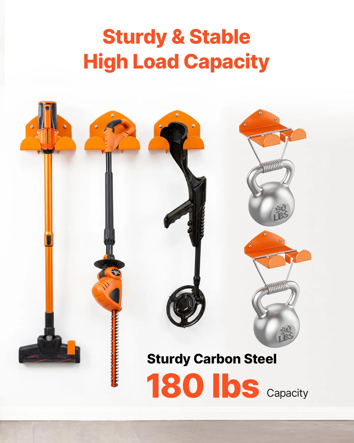 VEVOR Wall Mounted Tool Holders for Garden Power Tools, 2 Pieces, 150 mm, Total Load Capacity 82 kg, for Trimmers, Leaf Blowers and Chainsaws, Orange