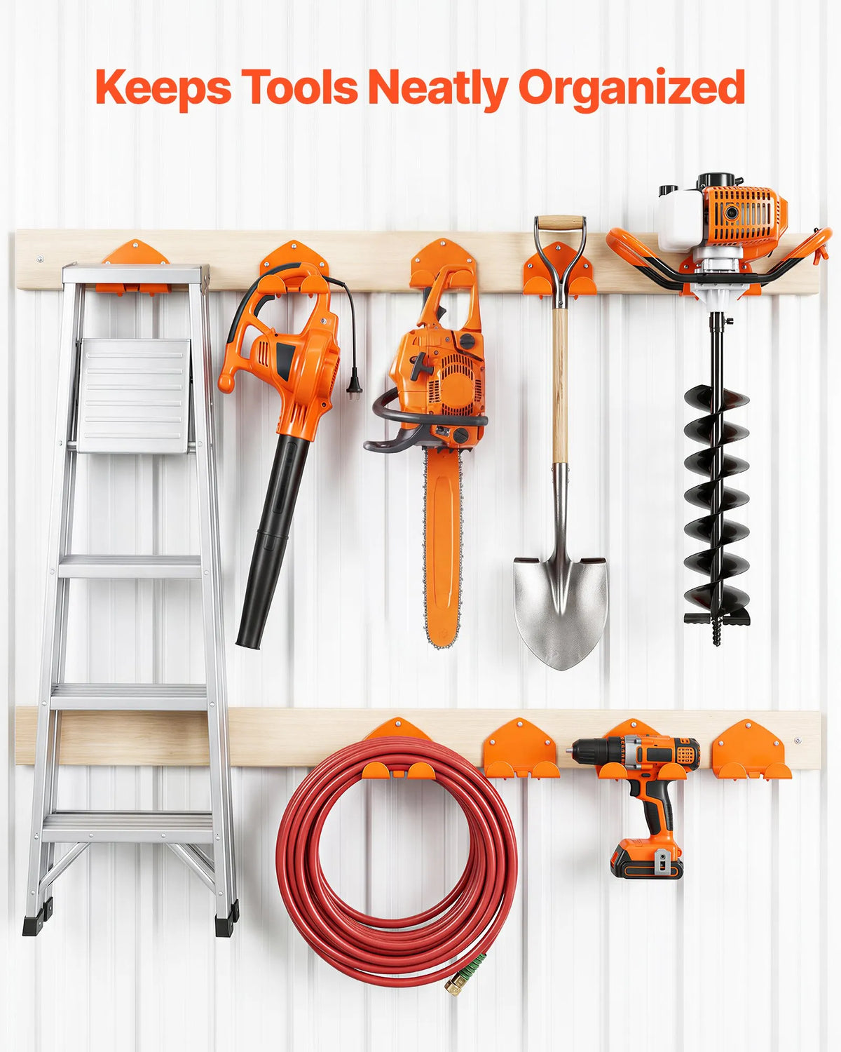 VEVOR Wall Mounted Tool Holders for Garden Power Tools, 2 Pieces, 150 mm, Total Load Capacity 82 kg, for Trimmers, Leaf Blowers and Chainsaws, Orange