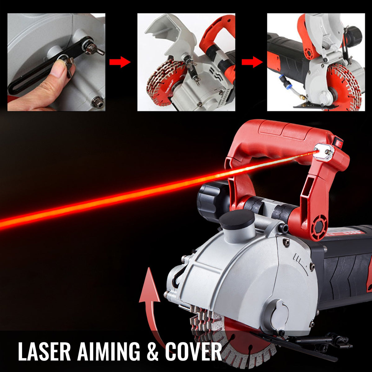 VEVOR Wall Chaser – 34 mm Cutting Depth, 42 mm Width, 4800W Power with 5 Saw Blades and Infrared Guide