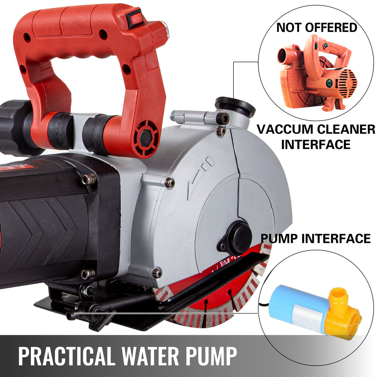 VEVOR Wall Chaser – 34 mm Cutting Depth, 42 mm Width, 4800W Power with 5 Saw Blades and Infrared Guide
