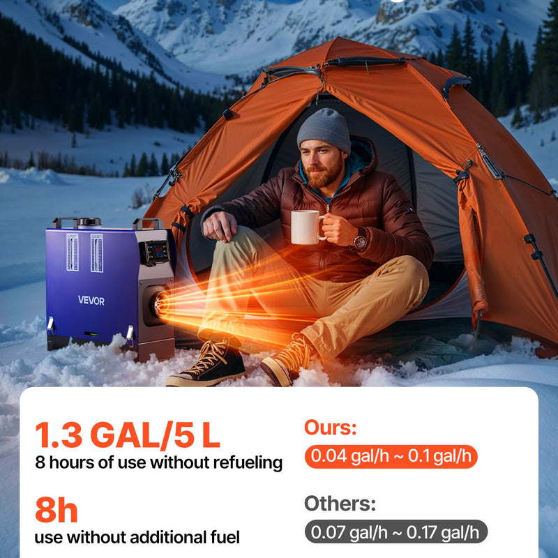 Dīzeļsildītājs 8 kW, DC 12/24 V, pārnēsājams ar tālvadību, LCD ekrānu un 5 L tvertni