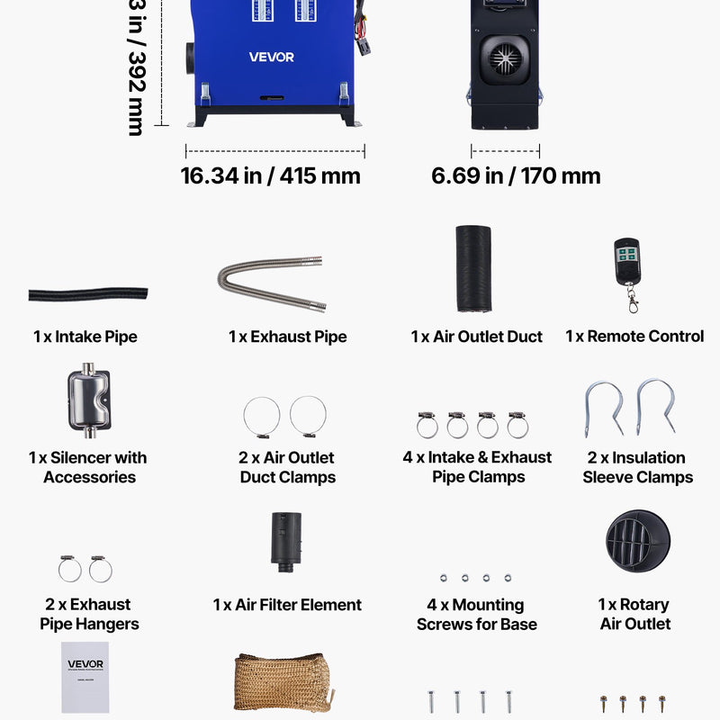 Dīzeļsildītājs 8 kW, DC 12/24 V, pārnēsājams ar tālvadību, LCD ekrānu un 5 L tvertni