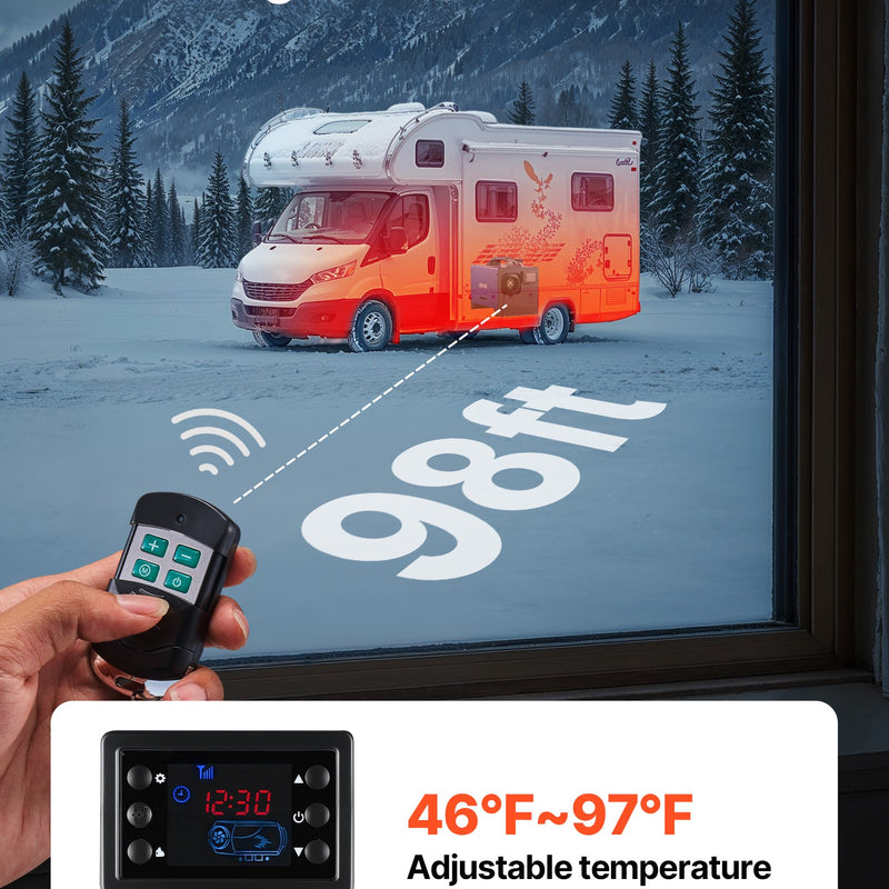 Dīzeļdegvielas gaisa sildītājs 8 kW, DC 12 V/24 V, pārnēsājams "All in One" ar tālvadības pulti un LCD displeju, ātra uzsildīšana, zems trokšņa līmenis, 5 L degvielas tvertne automašīnām, kemperiem, furgoniem, traktoriem un kravas automašīnām.