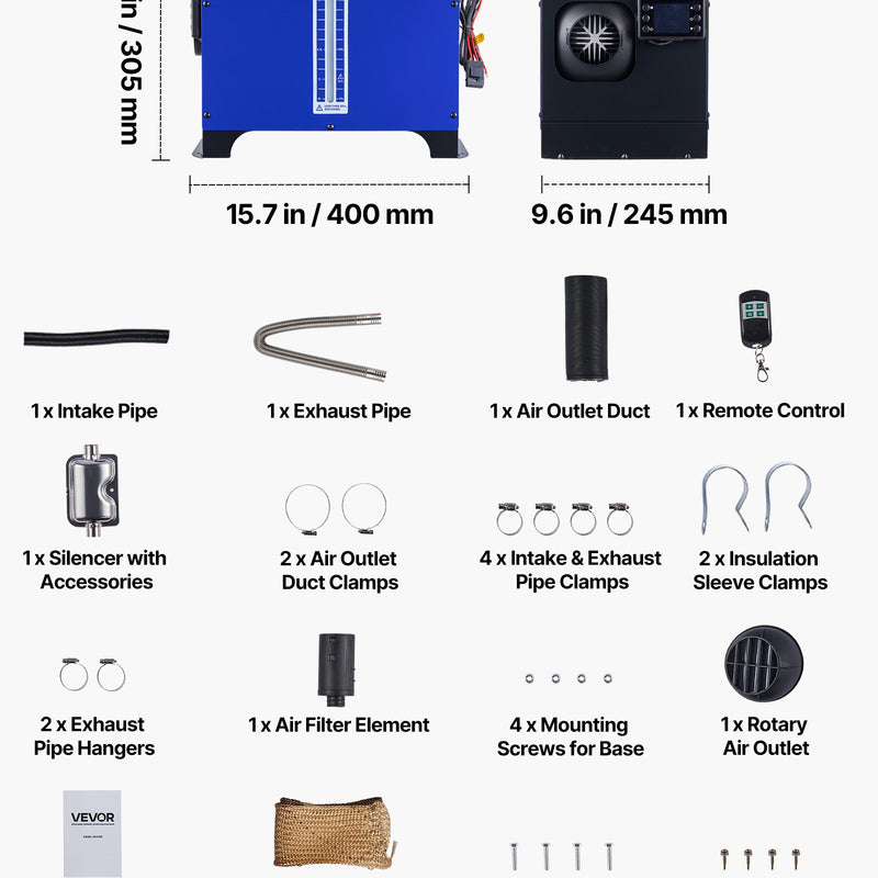 Dīzeļdegvielas gaisa sildītājs 8 kW, DC 12 V/24 V, pārnēsājams "All in One" ar tālvadības pulti un LCD displeju, ātra uzsildīšana, zems trokšņa līmenis, 5 L degvielas tvertne automašīnām, kemperiem, furgoniem, traktoriem un kravas automašīnām.