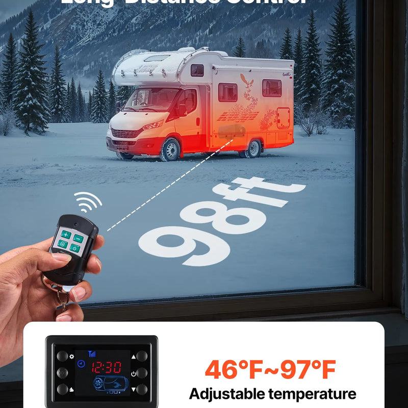 Dīzeļdegvielas sildītājs, 8 kW, DC 12 V/24 V, pārnēsājams gaisa sildītājs ar tālvadību un LCD ekrānu, ātra uzsildīšana, zems trokšņa līmenis, 10 l degvielas tvertne, piemērots automašīnām, furgoniem, kemperiem un kravas auto