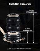 VEVOR pneimatiskais domkrats, 3 t trīskāršs gaisa spilvenu domkrats ar sešām tērauda caurulēm, pacelšanas augstums līdz 450 mm, 1–6 s ātra pneimatiskā pacelšana, ar regulējamu garu rokturi un gumijas paliktni automobiļu, apvidus auto un pikapu remontam