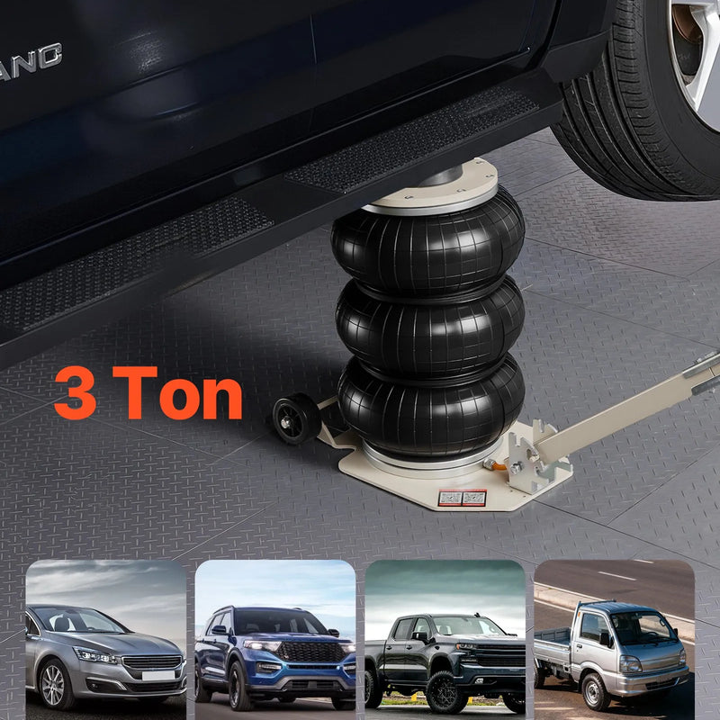 VEVOR pneimatiskais domkrats, 3 t trīskāršs gaisa spilvenu domkrats ar sešām tērauda caurulēm, pacelšanas augstums līdz 450 mm, 1–6 s ātra pneimatiskā pacelšana, ar regulējamu garu rokturi un gumijas paliktni automobiļu, apvidus auto un pikapu remontam