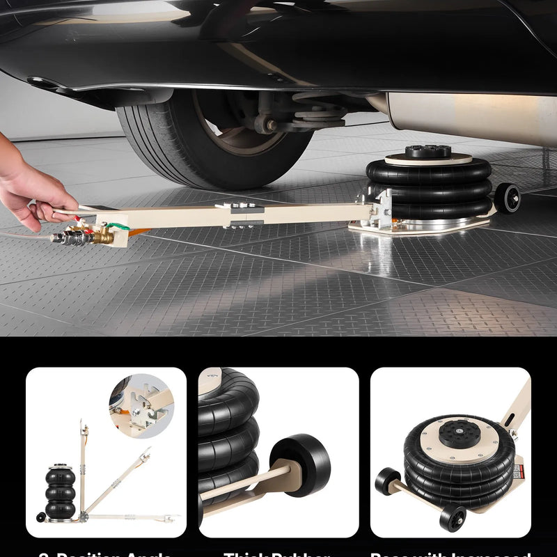 VEVOR pneimatiskais domkrats, 3 t trīskāršs gaisa spilvenu domkrats ar sešām tērauda caurulēm, pacelšanas augstums līdz 450 mm, 1–6 s ātra pneimatiskā pacelšana, ar regulējamu garu rokturi un gumijas paliktni automobiļu, apvidus auto un pikapu remontam