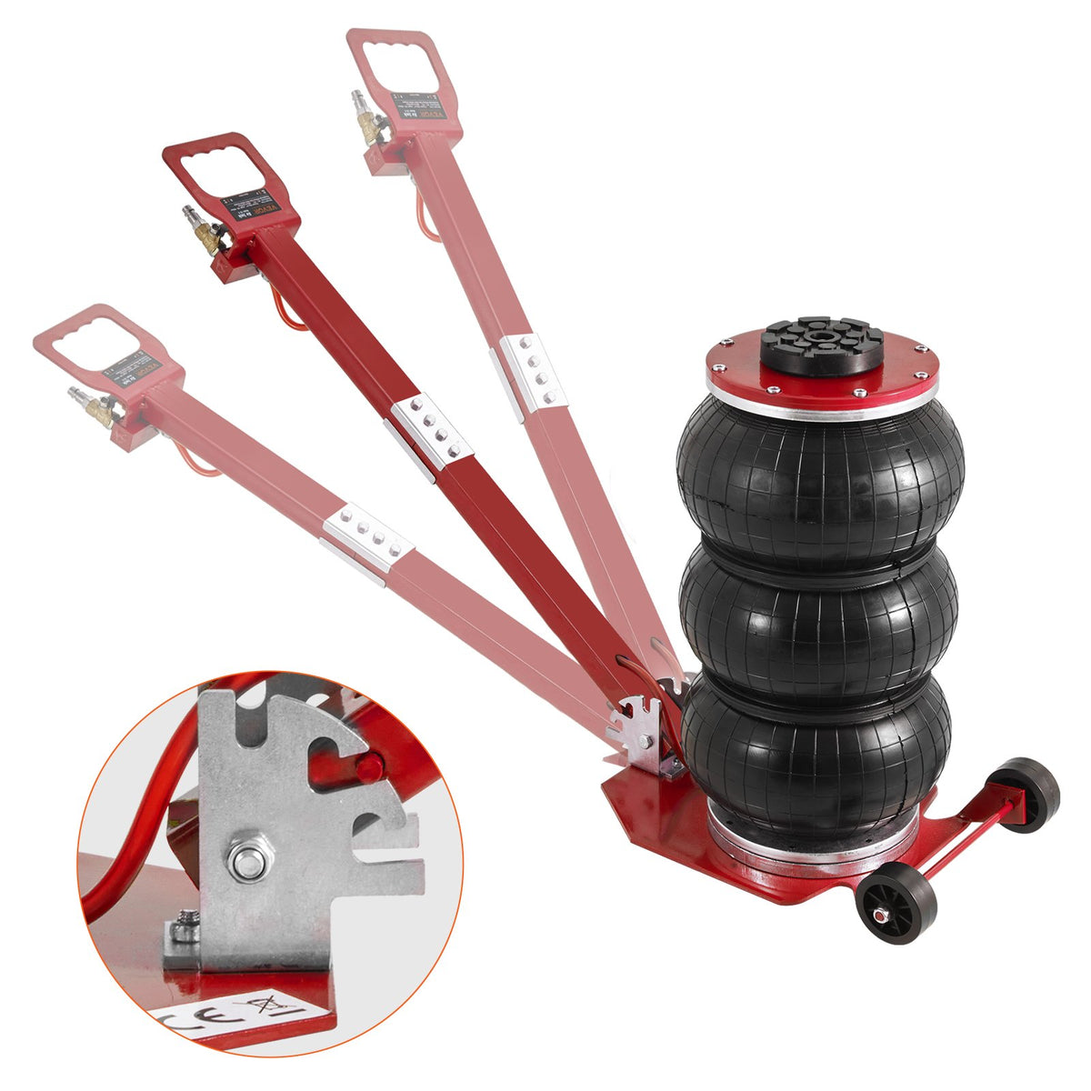 VEVOR Air Jack, 3 Tonne Triple Bag Air Jack, Air Cushion Jack with Six Steel Tubes, Lifting Height up to 45 cm, Fast Lifting 3-5 s, with Adjustable Long Handle for Cars, Garages, Repair (Red)