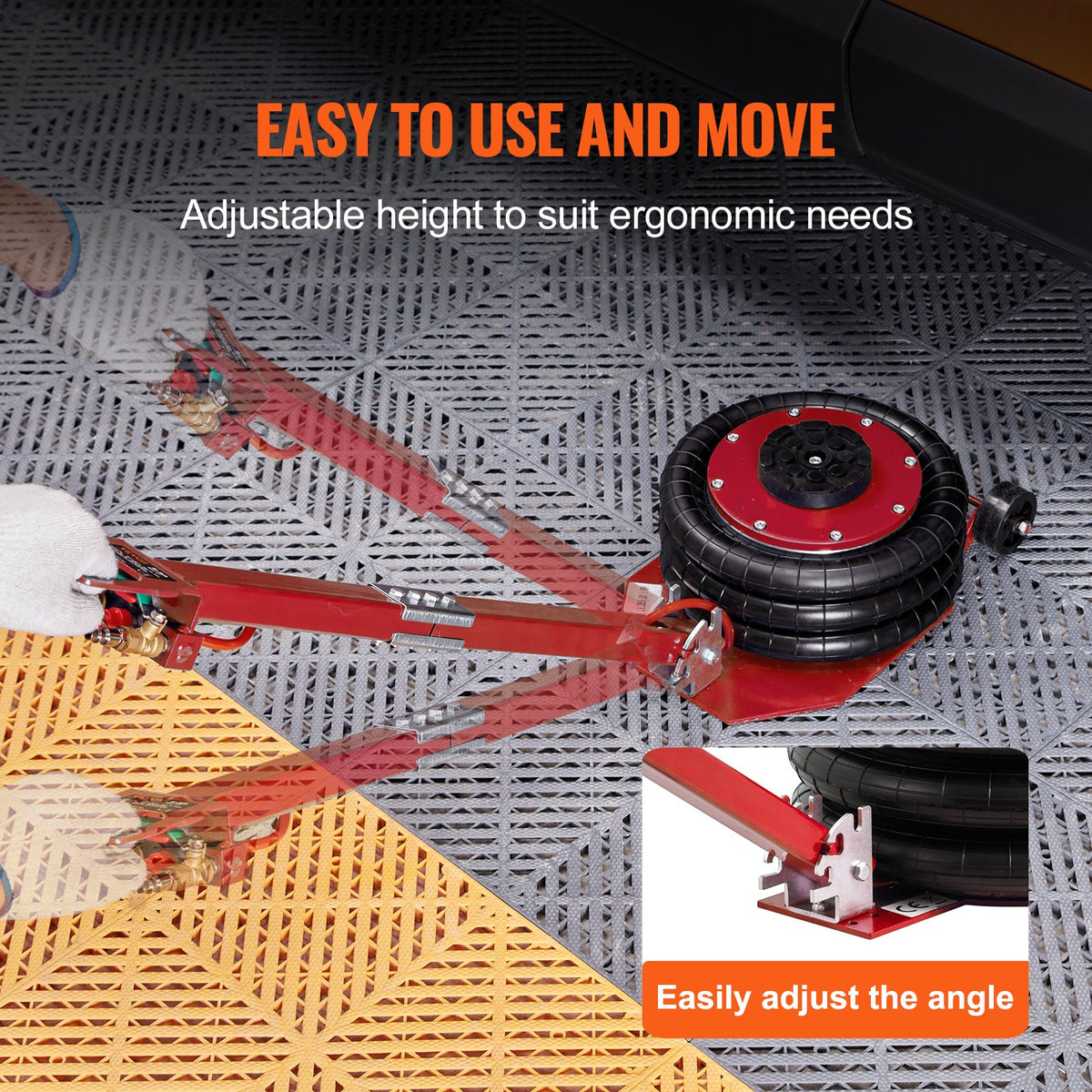 VEVOR Air Jack, 3 Tonne Triple Bag Air Jack, Air Cushion Jack with Six Steel Tubes, Lifting Height up to 45 cm, Fast Lifting 3-5 s, with Adjustable Long Handle for Cars, Garages, Repair (Red)