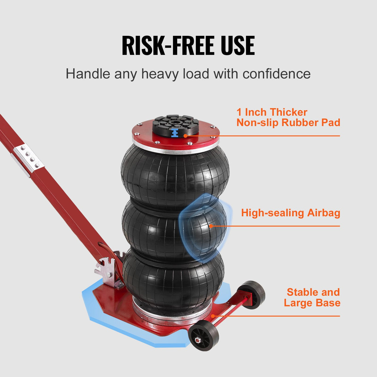 VEVOR Air Jack, 3 Tonne Triple Bag Air Jack, Air Cushion Jack with Six Steel Tubes, Lifting Height up to 45 cm, Fast Lifting 3-5 s, with Adjustable Long Handle for Cars, Garages, Repair (Red)