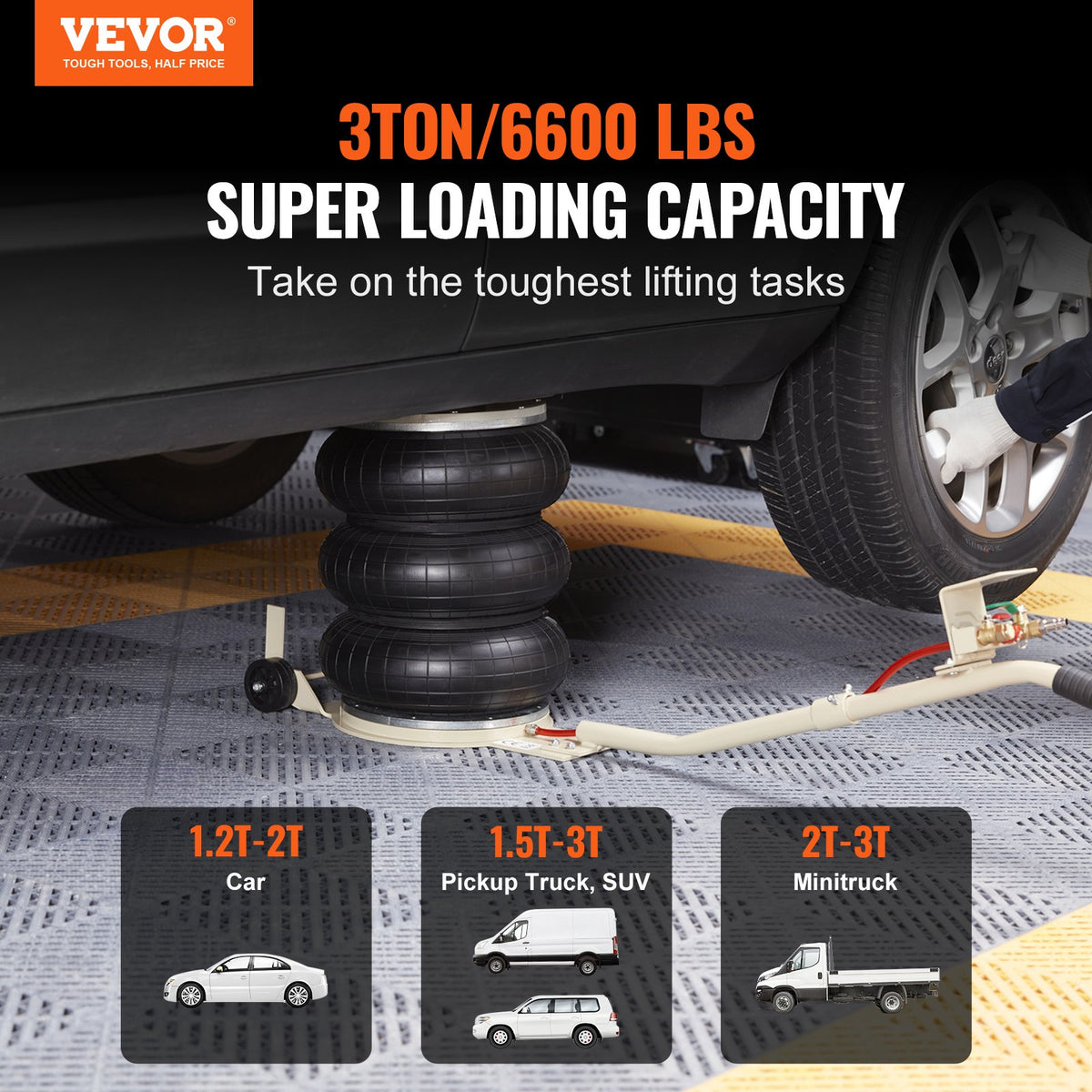 VEVOR Triple Bag Air Jack 3 T Pneumatic Jack Mount for Cars and SUVs