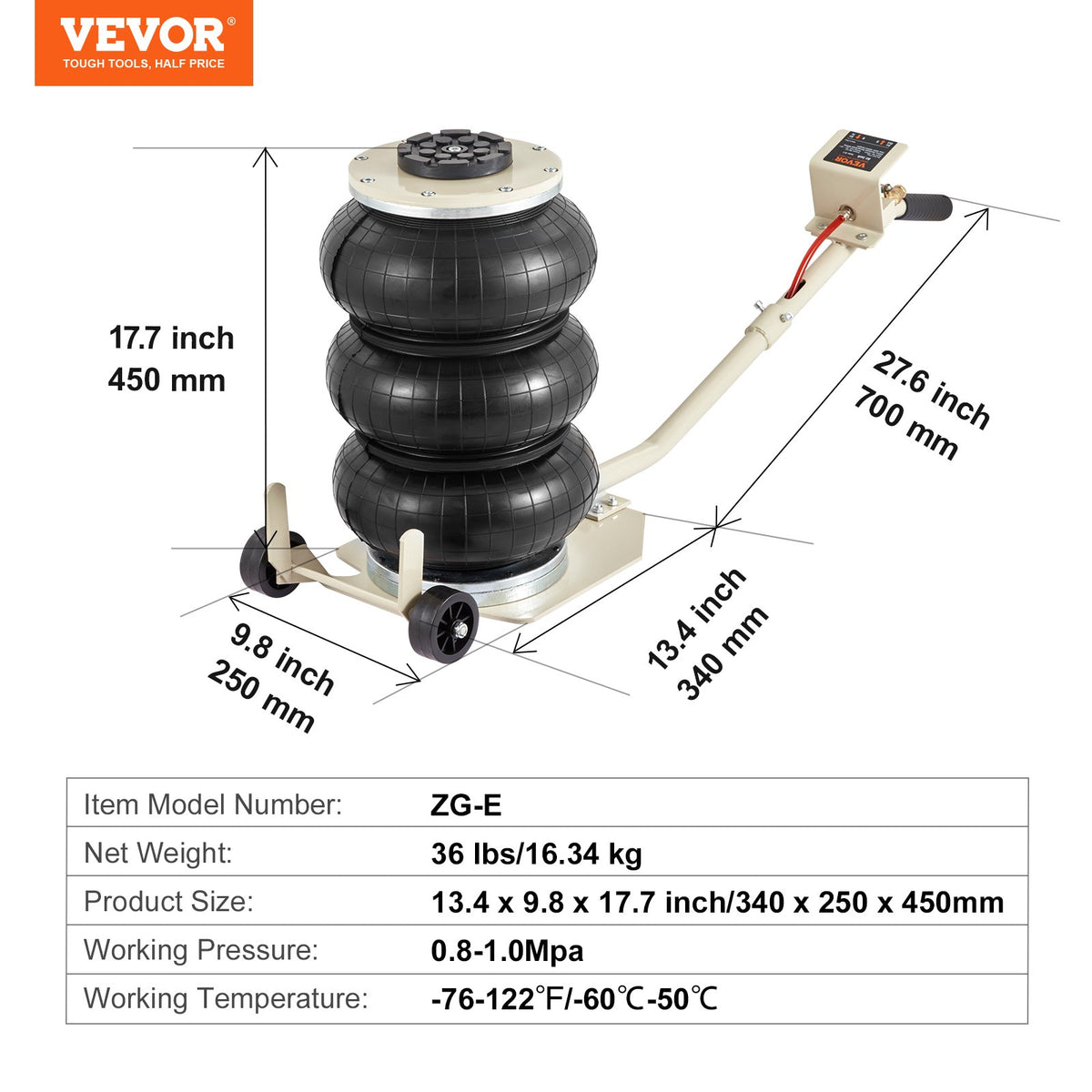 VEVOR Triple Bag Air Jack 3 T Pneumatic Jack Mount for Cars and SUVs