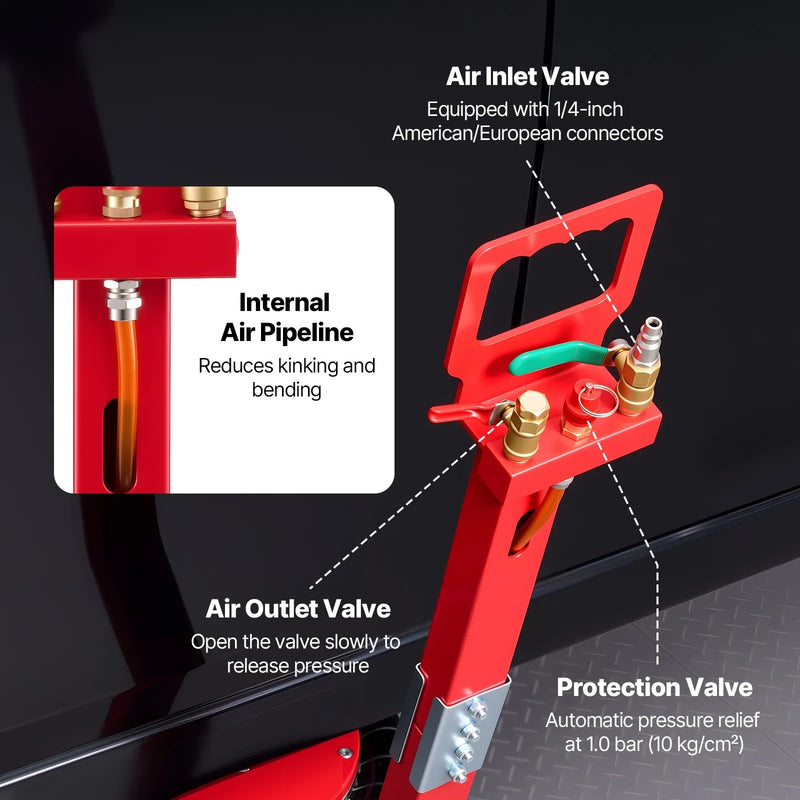 VEVOR pneimatiskais gaisa domkrats 5 t, trīskāršs gaisa spilvenu domkrats ar sešām tērauda caurulēm, pacelšanas augstums līdz 464 mm, ātra pacelšana 4–10 s, ar regulējamu garu rokturi un gumijas paliktni automašīnām, SUV un pikapiem