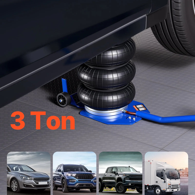 VEVOR pneimatiskais gaisa domkrats 3 t, trīskāršs gaisa spilvenu domkrats ar sešām tērauda caurulēm, pacelšanas augstums līdz 450 mm, ātra pacelšana 1–6 s, ar garu rokturi un gumijas paliktni automašīnām, SUV un pikapiem