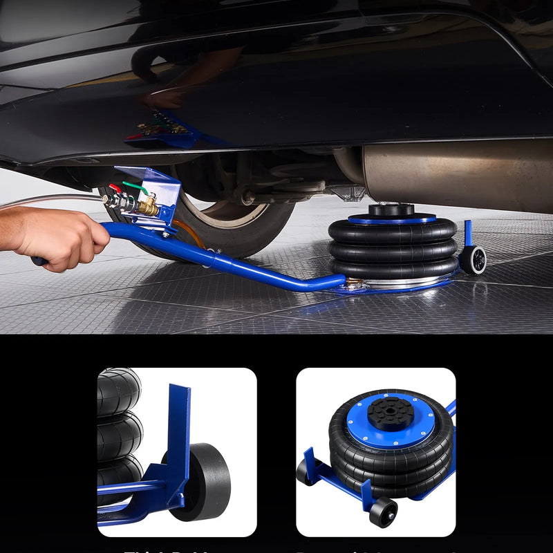 VEVOR pneimatiskais gaisa domkrats 3 t, trīskāršs gaisa spilvenu domkrats ar sešām tērauda caurulēm, pacelšanas augstums līdz 450 mm, ātra pacelšana 1–6 s, ar garu rokturi un gumijas paliktni automašīnām, SUV un pikapiem