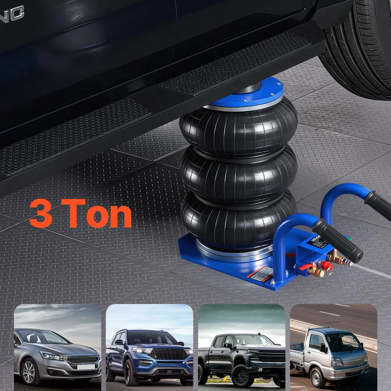 VEVOR pneimatiskais gaisa domkrats 3 t, trīskāršs gaisa spilvenu domkrats ar sešām tērauda caurulēm, pacelšanas augstums līdz 450 mm, ātra pacelšana 1–6 s, ar īsiem rokturiem un gumijas paliktni automašīnām, SUV un pikapiem