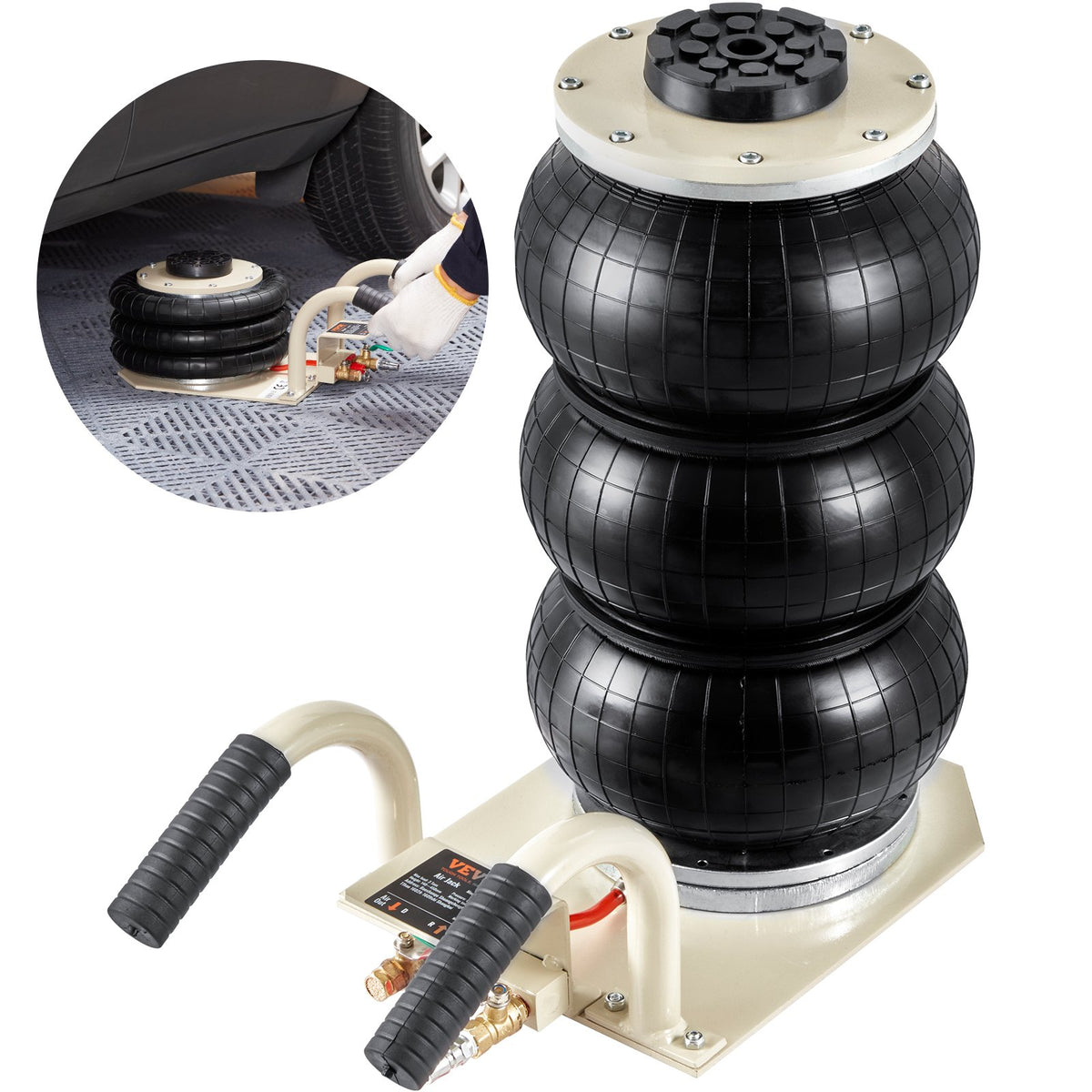 VEVOR Triple Air Bag Jack, 3000 kg, with Six Steel Tubes, Lifting Height up to 450 mm, 3-5 s Fast Lifting, with Side Handles, Suitable for Cars, Garages, Repairs (White)