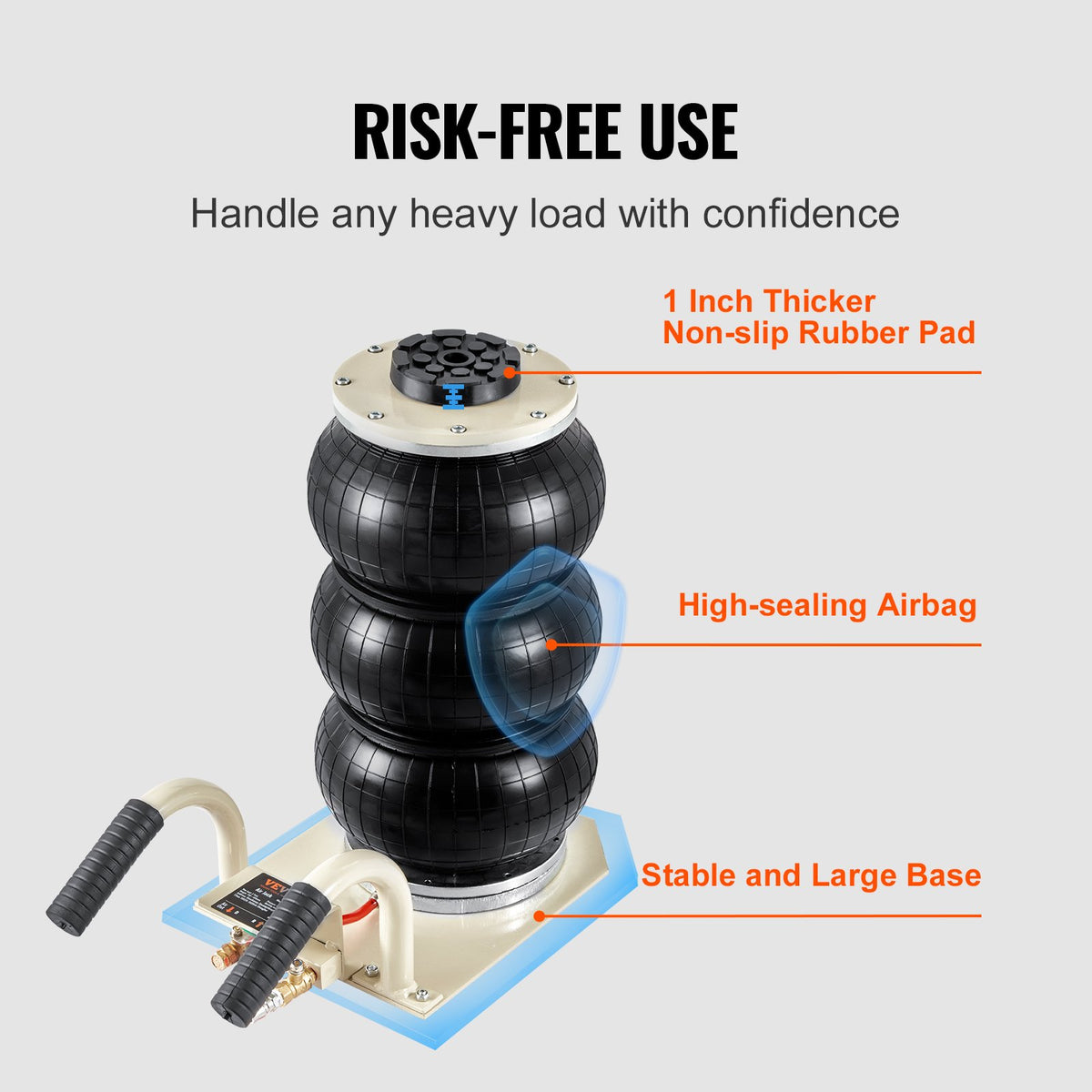 VEVOR Triple Air Bag Jack, 3000 kg, with Six Steel Tubes, Lifting Height up to 450 mm, 3-5 s Fast Lifting, with Side Handles, Suitable for Cars, Garages, Repairs (White)