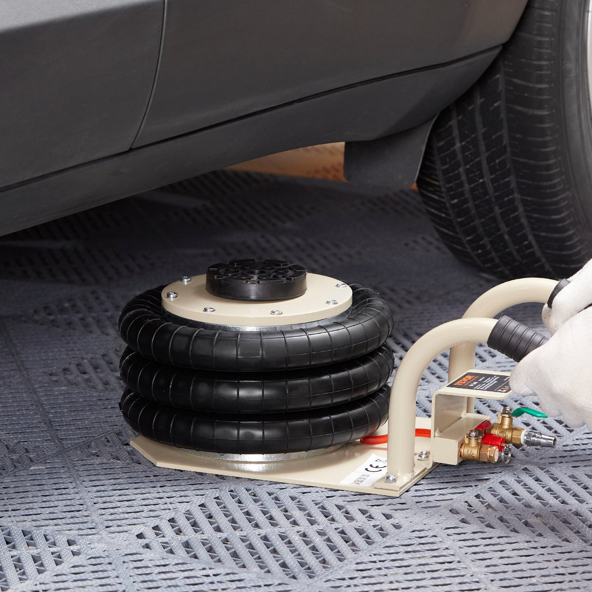 VEVOR Triple Air Bag Jack, 3000 kg, with Six Steel Tubes, Lifting Height up to 450 mm, 3-5 s Fast Lifting, with Side Handles, Suitable for Cars, Garages, Repairs (White)
