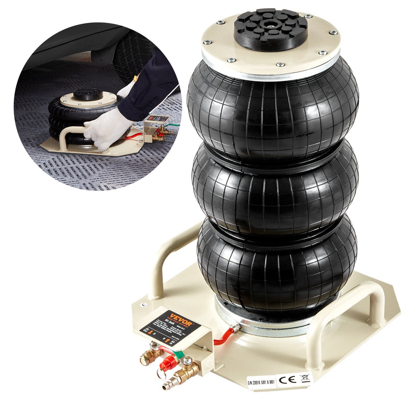 VEVOR Gaisa domkrats, 3 tonnas trīskāršais gaisa maisa domkrats, pacelšana līdz 450 mm, 3-5 sekunžu ātra pacelšana, pneimatiskais domkrats ar sānu rokturiem automašīnām, garāžām un remontiem (bēšs)