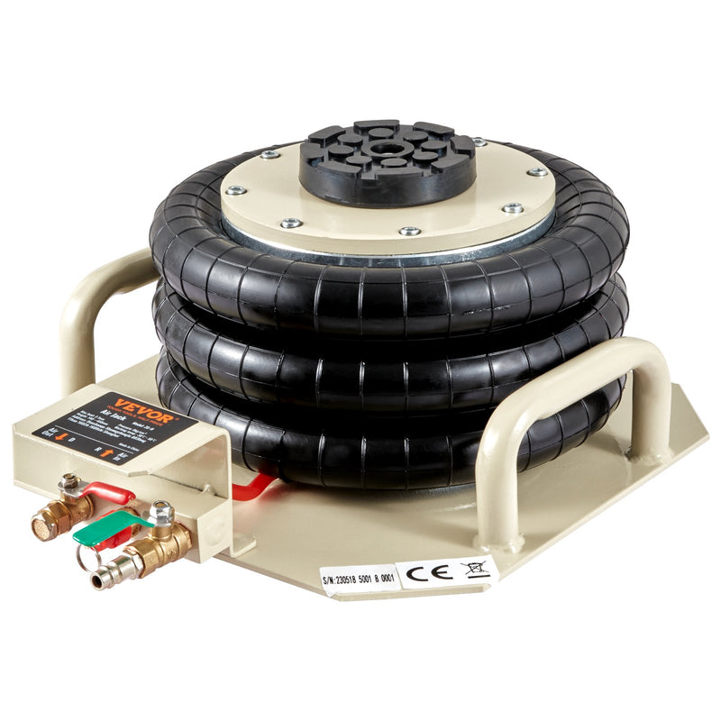 VEVOR Gaisa domkrats, 3 tonnas trīskāršais gaisa maisa domkrats, pacelšana līdz 450 mm, 3-5 sekunžu ātra pacelšana, pneimatiskais domkrats ar sānu rokturiem automašīnām, garāžām un remontiem (bēšs)