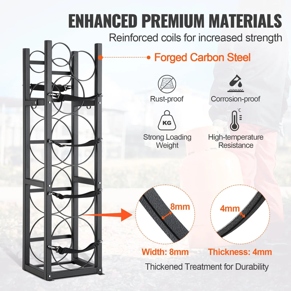 Metal rack for gas cylinder storage, capacity 3 x 13.6 kg + 3 small cylinders, suitable for warehouses, workshops and transport, 325 × 330 × 1196 mm
