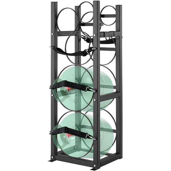 Gāzes tvertņu statīvs ar ietilpību 2 × 13,6 kg un 3 mazākas tvertnes, 325 × 330 × 1196 mm, piemērots freonam, skābeklim un slāpeklim