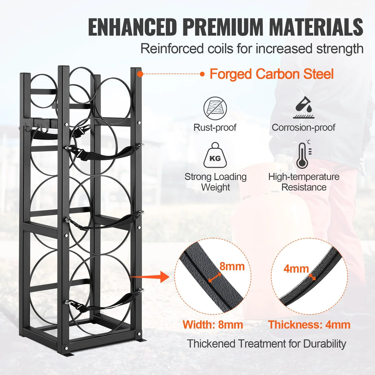 Gas Cylinder Rack for 2 × 13.6 kg Cylinders and 3 Smaller Tanks, 325 × 330 × 1196 mm, Suitable for Freon, Oxygen and Nitrogen