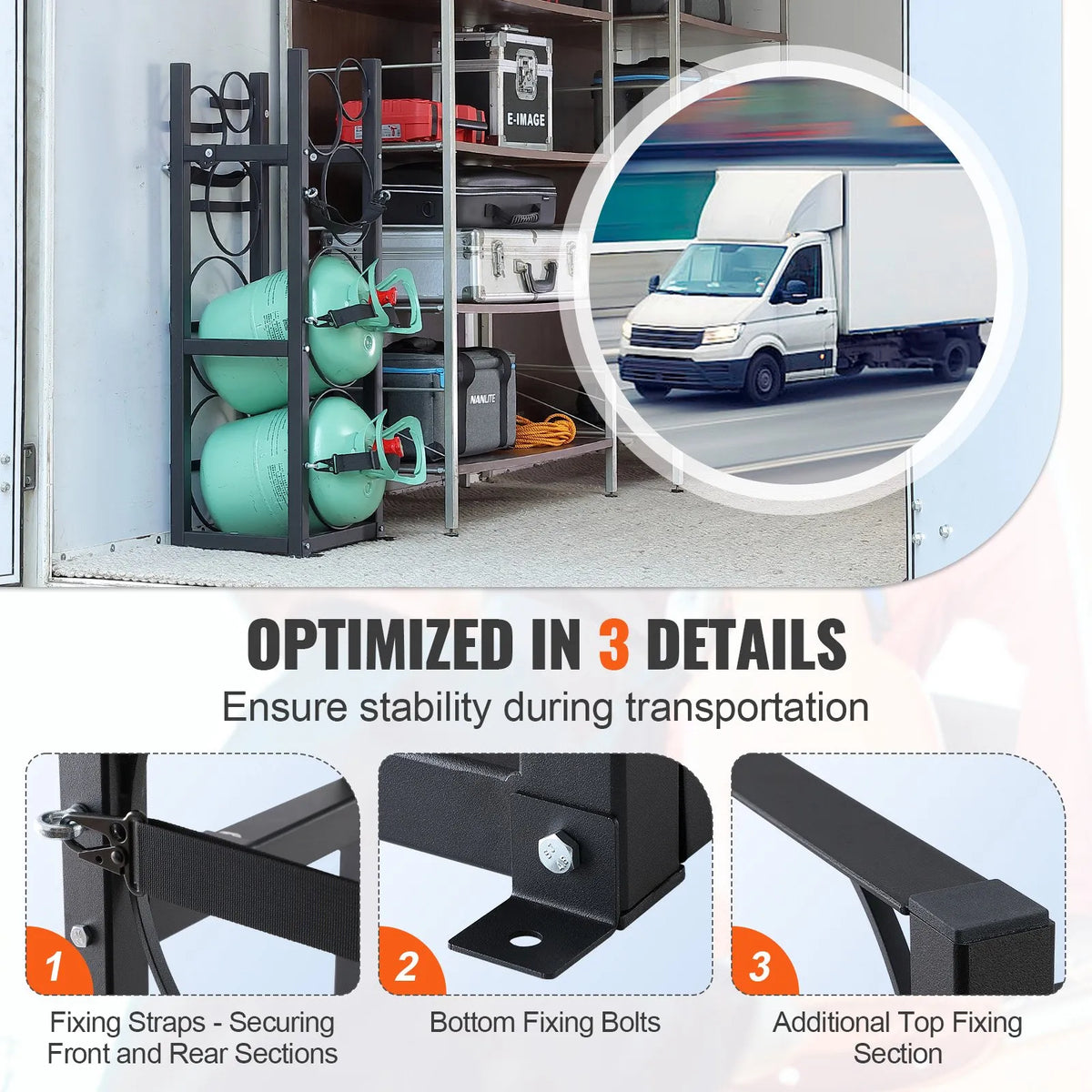 Gas Cylinder Rack for 2 × 13.6 kg Cylinders and 3 Smaller Tanks, 325 × 330 × 1196 mm, Suitable for Freon, Oxygen and Nitrogen