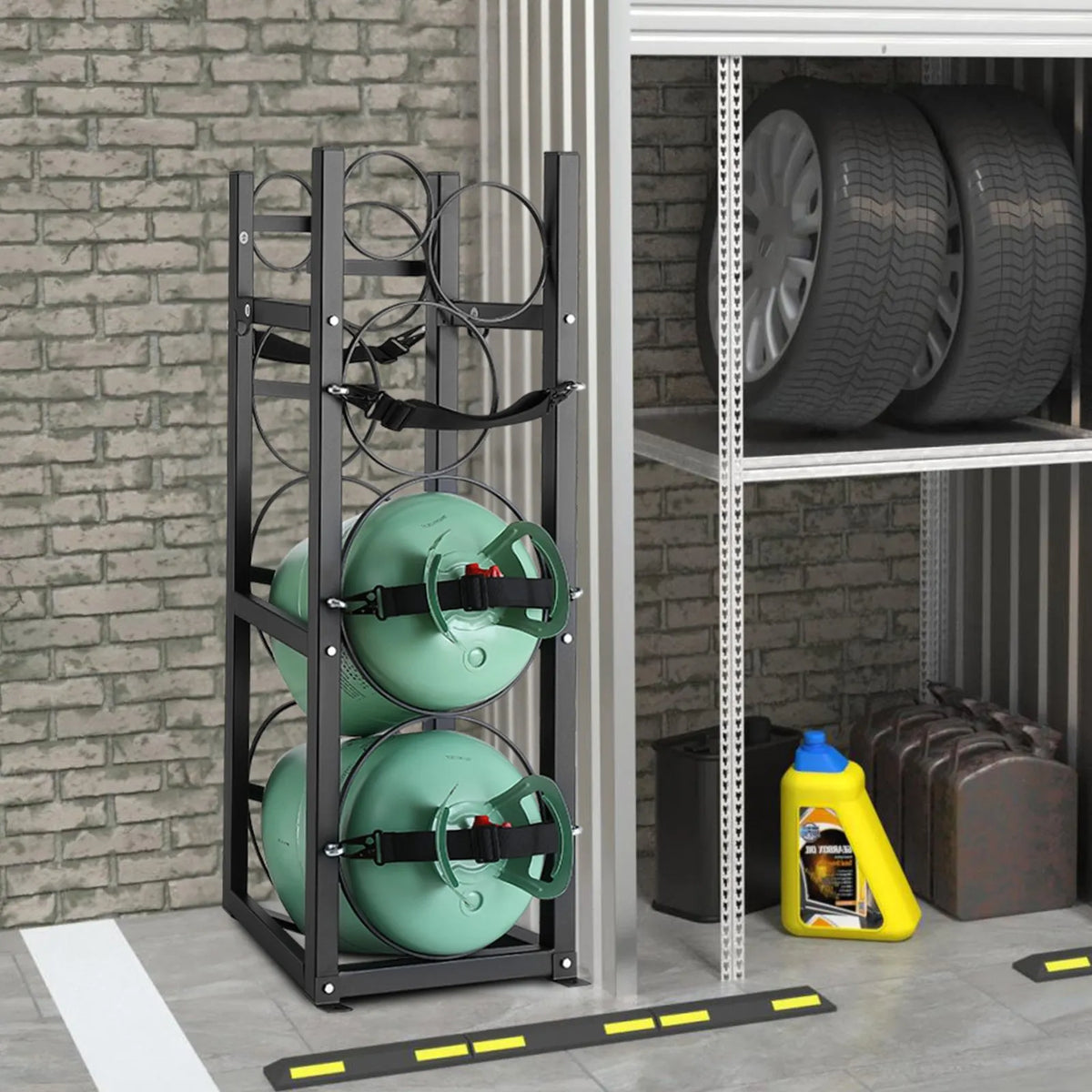 Gas Cylinder Rack for 2 × 13.6 kg Cylinders and 3 Smaller Tanks, 325 × 330 × 1196 mm, Suitable for Freon, Oxygen and Nitrogen